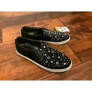 Sam Edelman Black Leather Paven Slip-On Flats W/ Silver Studs, Size 7.5